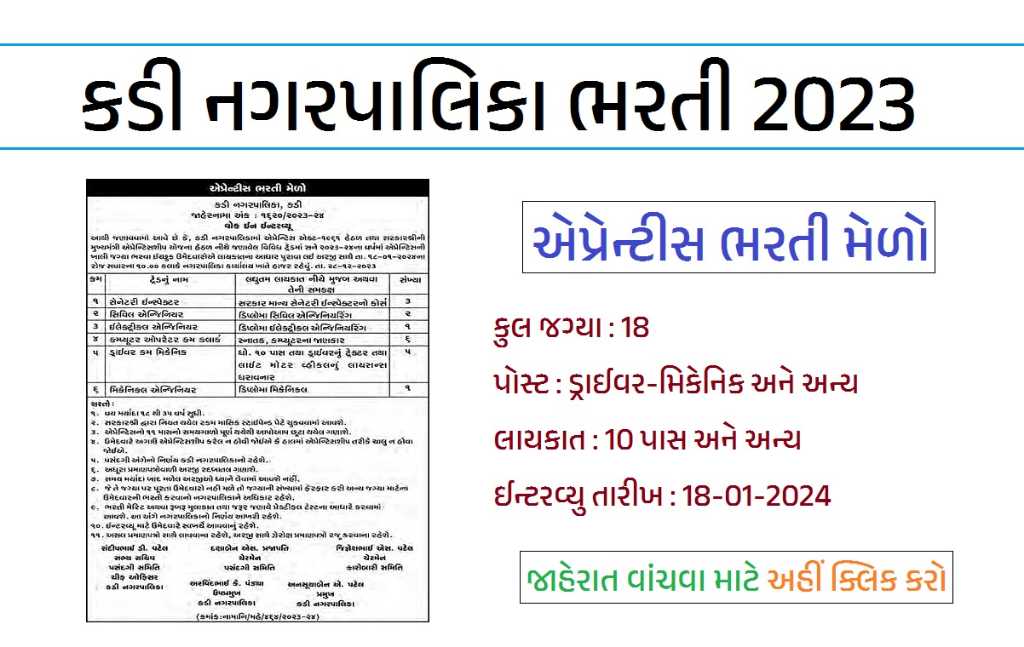 Kadi Nagarpalika Recruitment 2024